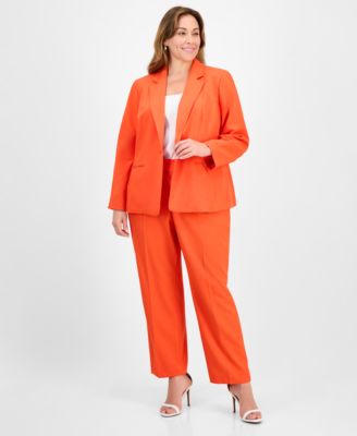 Le Suit - Plus Size Crepe One-Button Straight-Leg Pantsuit