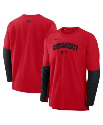 Nike - Men's Red/Black Cincinnati Reds Authentic Collection Lightweight Player Tri-Blend Performance Pullover Sweatshirt