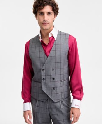 Men's Classic-Fit Windowpane Double-Breasted Suit Separate Vest image