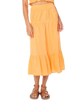 Roxy - Juniors' Malia Cotton Solid Tiered Midi Skirt