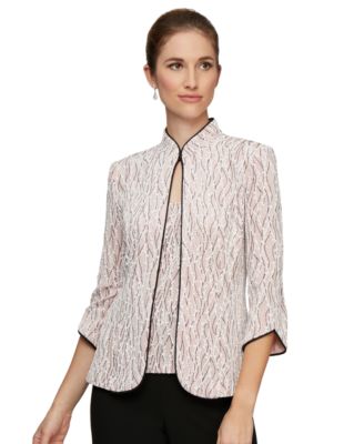 Alex Evenings - Printed Piped 3/4-Sleeve Two-Piece Glitter Top & Jacket