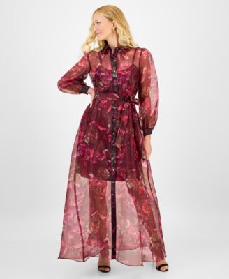 julia jordan - Women's Printed Button-Front Long-Sleeve Gown