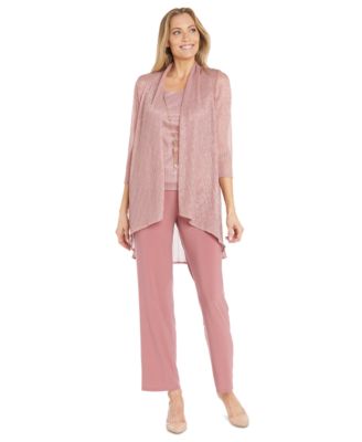R & M Richards - 3-Pc. Metallic Jacket, Necklace Top & Pants Set