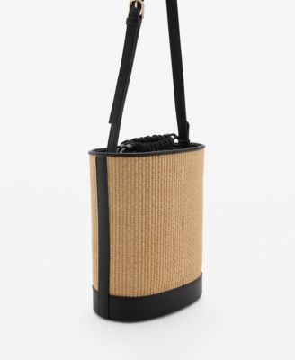 MANGO - Women's Medium Raffia-Effect Bucket Bag