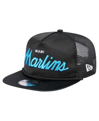 New Era - Men's  Black Miami Marlins Retro Satin Script Golfer Adjustable Hat