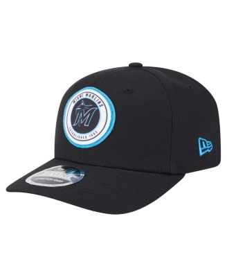 New Era - Men's Black Miami Marlins Circle Patch 9SEVENTY Stretch-Snap Hat