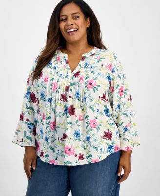 Style & Co - Plus Size Plaid Pintucked Top, Macy's Exclusive