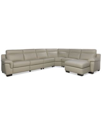 Julius II 6-Pc. Leather Chaise Sectional with 1 Power Recliner, Macy's Exclusive image
