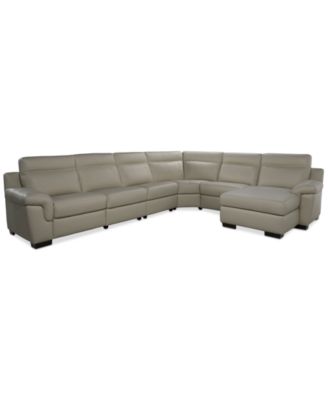 Julius II 6-Pc. Leather Chaise Sectional with 2 Power Recliners, Macy's Exclusive image