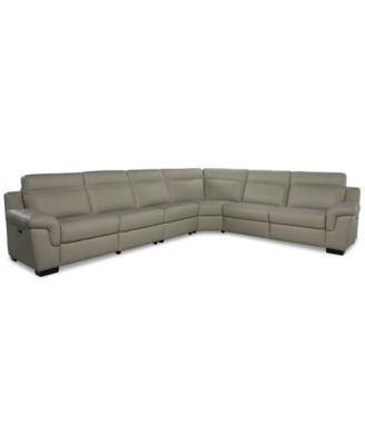 Julius II 6-Pc. Leather L Sectional with 3 Power Recliners, Macy's Exclusive image