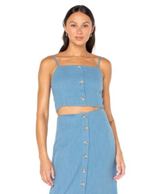 Roxy - Juniors' Island Nomad Button-Front Back-Tie Cotton Cropped Top