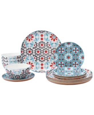Lorren Home Trends - Floral 12-Pc. Dinnerware Set, Service for 4