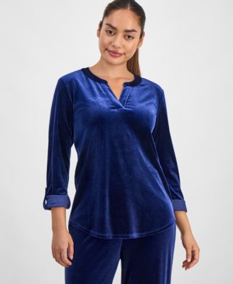 Anne Klein Essentials - Petite Velour Split-Neck Top