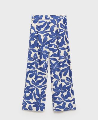 MANGO - Women's Printed Linen-Blend Pants