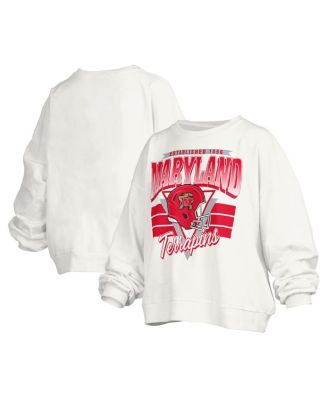 Pressbox - Women's White Maryland Terrapins Janice Retro Logo Oversized Pullover Sweatshirt