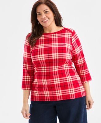 Style & Co - Plus Size Printed Cotton Knit 3/4-Sleeve Top
