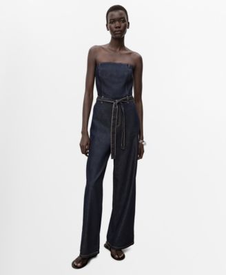 MANGO - Women's Strapless Denim Jumpsuit
