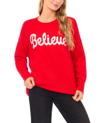 CeCe - Women's Believe Script Long-Sleeve Cozy Sweater