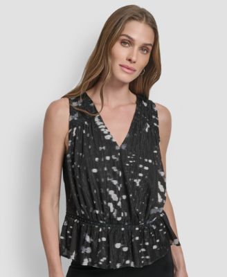 DKNY - Women's Crinkle Detail Peplum Pull On Top