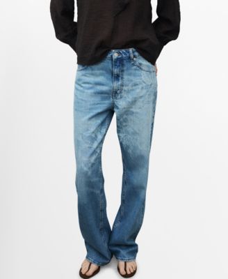 MANGO - Women's Floral Pattern Straight-Leg Jeans