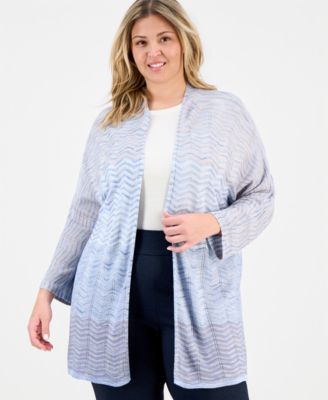 Anne Klein - Plus Size Open-Front Zig-Zag Knit Cardigan