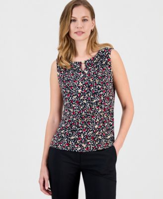 Kasper - Women's Printed Keyhole Sleeveless Top