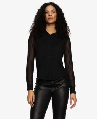 Sanctuary - Women's Fitted Mesh Button Down Shirt
