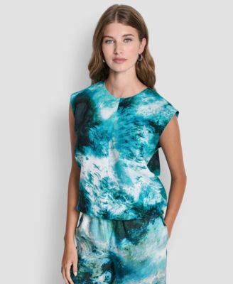 DKNY - Women's Printed Drawstring Hem Sleeveless Top