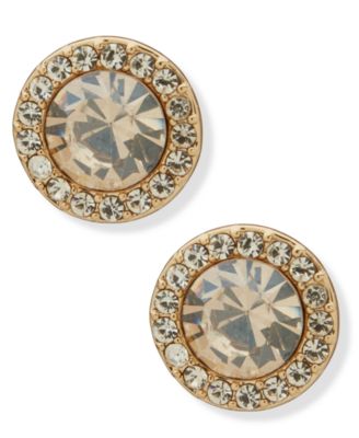 DKNY - Glass Stone Gold-Tone Rounded Stud Earrings