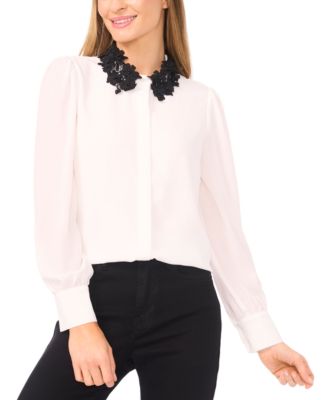 CeCe - Women's Long Sleeves Applique Button Up Shirt