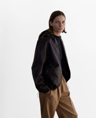 MANGO - Women's Leather Hood Jacket