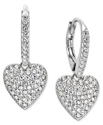 Eliot Danori - Silver-Tone Pav&eacute; Heart Drop Earrings