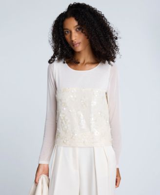 Kenneth Cole - Women's Paillette Mesh Long-Sleeve Top