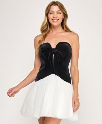 SENI & CADE - Juniors' Strapless Bow Front Dress