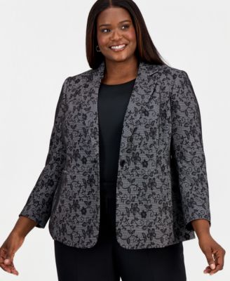 Kasper - Plus Size Floral Print One-Button Blazer