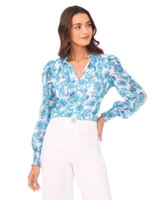 CeCe - Women's Smocked Cuff Ruffle Long-Sleeve Blouse