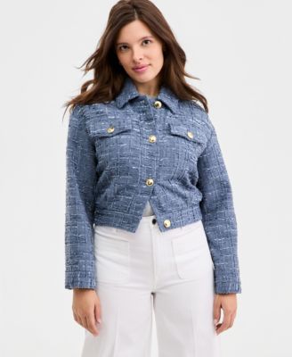 On 34th - Women's Woven Solid Cropped Tweed Jacket