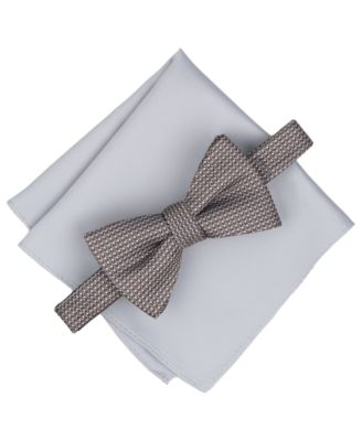 Alfani - Men's Mini-Pattern Bow Tie & Solid Pocket Square Set