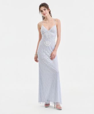 Jump - Juniors' Beaded-Mesh Evening Gown