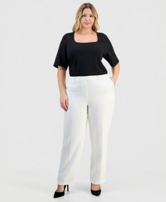 Plus Size Stretch Crepe Press-Pleat Straight-Leg Pants  image