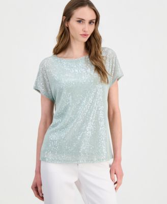 Anne Klein - Women's Short-Sleeve Sequin Top