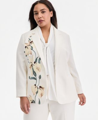 Anne Klein - Plus Size Floral-Print One-Button Blazer