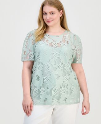 Anne Klein - Plus Size Lace Short-Sleeve Top
