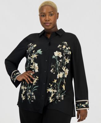Anne Klein - Plus Size Placement-Print Button-Front Shirt