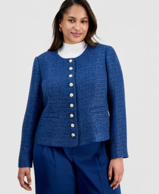 Tahari ASL - Plus Size Boucle-Knit Collarless Jacket