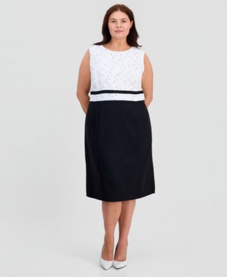Kasper - Plus Size Sleeveless Mixed-Media Sheath Dress