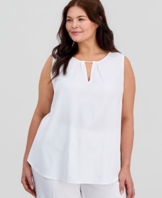 Kasper - Plus Size Sleeveless Pearl-Trim Blouse