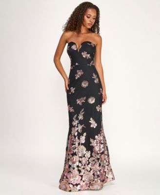 City Studios - Women's Sequin Flower Long Slim Dress