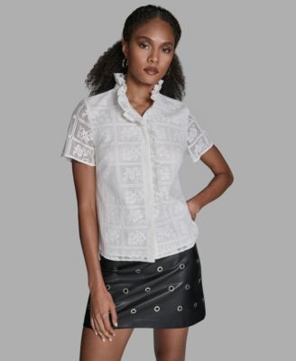 BCBG - Women's Short-Sleeve Ruffle Front Top