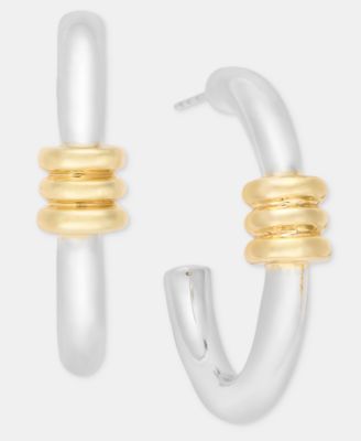 On 34th - Two-Tone Medium Hoop Earrings, 1.3"